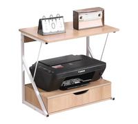 Homullel Printer Stand with Storage Drawer for Desk, 2-Tier Desktop Printer Stand Holder Shelf, Storage Shelf for Fax Machine, Scanner, Files, Books, Microwave Oven Wooden (Walnut)