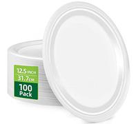 HOMURG 12.5 Inch Oval-Shaped White Disposable Paper Plate, Heavy Duty Large Oval Dinner Plates Bulk, Eco-Friendly Super Rigid Party Appetizer Dessert Tableware, Holiday Camping Dishes Set 100 Pack