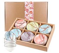 HOMURY Cereal Bowls Set of 6, 300 ml Porcelain Dessert Bowls, Small Colourful Ceramic Bowls, Japanese Ceramic Bowls, Bowl Set for Snack, Rice, Cereal, Dessert, Ice Cream (Sakura)