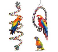 HOMURY Pack of 2 Bird Climbing Ropes: 150 cm Parrot Colourful Spiral Cotton Rope, Diameter 18 cm Parrot Toy Circle Ring Swing, Climbing Rope for Budgies, Cockatiels and All Birds