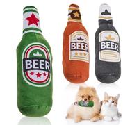 HOMURY Pack of 3 Plush Dog Toy, Squeaky Soft Beer Bottle Cat Toys with Catnip Paper, Plush Beer Bottle Toy, Chew Toy for Cats and Dogs