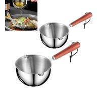 HOMURY Set of 2 small saucepans: milk pan with wooden handle made of stainless steel, cooking pot, non-stick casserole for milk jug, tea, coffee, oil, egg, cooking pot for small portions (150 ml + 300