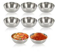HOMURY Set of 8 Round Dip Bowls: Serving Bowls, Stainless Steel, Spice Bowls, Mini Sauce Bowls, Dip Bowls, Sauce Bowls for Sushi, Snacks, Spices, Mustard (8.2 x 2.7 cm) (Silver)