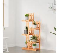 Homvdxl 130 cm Tall Plant Stand with Fence Back, 5 Tier Tall Indoor Wood Flower Shelf for Multiple Plants, Soild Flower Holders for Patio Garden Living Room Balcony Bedroom, Brown