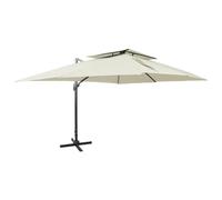 Homvdxl Cantilever Parasol Umbrella with Air Vent, 4x3 m Outdoor Sun Shade Banana Hanging Umbrella Parasol with Crank Handle & Cross Base & 8 Ribs & 360° Rotation - Beige