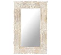 Homvdxl Wood Frame Hanging Mirror for Wall, Hand Carved, Rustic Wall Mirror for Bathroom, Retro Wall Mirrors Decor for Bedroom Living Room Entryway Hallway, Unique Mirror, White Carve - 80x50 cm