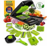 HOMVEX 16-in-1 Vegetable Chopper Set - All-in-One Mandoline Slicer & Food Dicer with 7 Interchangeable Blades, Large Container, Drain Basket, Peeler & Cleaning Tools | Onion, Salad & Veggie Cutter