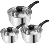 HOMVEX 6 Pieces Stainless Steel Saucepan Set with Glass Lids - 16cm 18cm 20cm Cooking Pots, Induction & Gas Hob Compatible Cookware Set, Mirror Finish Sauce Pans with Cool Touch Handles