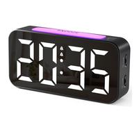HOMVILLA Alarm Clock with 9 Color LED RGB Night Light, Mains Powered Alarm Clocks Bedside, Digital Clock with Adjustable Brightness and Volume, Dual Alarm, Snooze, USB Charging Port