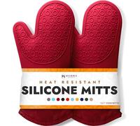 HOMWE Silicone Oven Mitts with Quilted Cotton Lining - Professional Heat Resistant Potholder Kitchen Gloves - 1 Pair (Red)