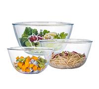 Homwin Glass Mixing Bowl Set for Baking 3-Piece Salad Bowl Set (4.2 L, 2.5 L, 1 L), High Brosilicate Large Bowls for Kitchen Prepping Serving and Storage, Microwave Dishwasher Oven Safe