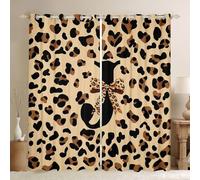 Homwish Initial Cheetah Window Curtains 66 x 90 Inch 2 Panel Sets - Bowknot Alphabet J Blackout Curtains Preppy Coquette Leopard Print Window Treatments Drapes African Wild Animal for Bedroom