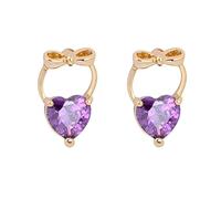 Homxi 14 ct Gold Women Stud Earrings for Engagement, Bowknot and Heart with Amethyst, Women's Gold Purple Earrings