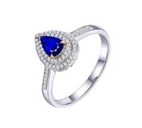 Homxi 14 ct White Gold Rings for Women Anniversary, Water Drop with 0.69ct Sapphire and Diamond, Eternity Bands for Women Silver Blue Size O 1/2