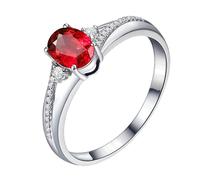 Homxi 14 ct White Gold Rings for Women Promise, 4 Prongs Oval with 0.75ct Ruby and Diamond, Silver Red Engagement Ring Women Size M 1/2