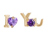 Homxi 14 ct Yellow Gold Wedding Stud Earrings Women, Heart with "I LOVE YOU" Garnet, Women's Gold Green Earrings