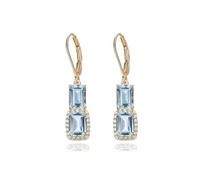 Homxi 14 ct Yellow Gold Women Wedding Dangle Earrings, Rectangle with Topaz and Moissanite, Gold Sky Blue Wedding Earrings for Women