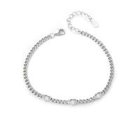 Homxi 14 K White Gold Bracelets for Women, Heart with Created Diamond, 7.87" + 1.18" Extender, Women Silver Adjustable Bracelet Wedding