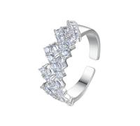 Homxi 14 Karat White Gold Anniversary Women Ring, Rectangle and Round with Moissanite, Ring Womens Silver Size O 1/2