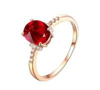 Homxi 14K Gold Eternity Rings for Women, 4 Prongs Oval with 1.3ct Created Ruby and Moissanite, Rings Gold Red Women Size U 1/2
