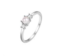 Homxi 14K Rings for Women White Gold, Round with Created Pearl and Moissanite, Eternity Bands for Women Silver Ring Size 5.5