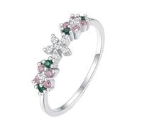 Homxi 14K White Gold Band Rings for Women, Flower with Created Gemstone, Silver Ring for Women Rings Size 7.5