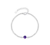 Homxi 14K White Gold Chain Bracelet for Women, Double Layered Chains with Round and 0.5ct Amethyst, 7.48" + 1.18" Extender, Silver Purple Bracelet for Wedding for Women