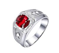 Homxi 14K White Gold Eternity Rings for Men, 4 Claws Oval with 1.01ct Ruby and Diamond, Wedding Ring Silver Red for Women Size Z