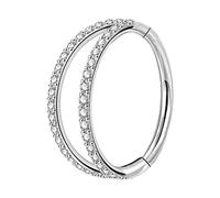 Homxi 16 Gauge (1.2x10mm) Silver Piercing Nose Ring Stud for Women, Double Layer Hoop with Cubic Zirconia, Stainless Steel Nose Piercing Jewelry for Women Men Cartilage