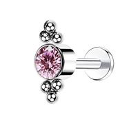 Homxi 16 Gauge (1.2x8mm) Silver Pink Nose Ring, Round with Cubic Zirconia, Titanium Body Piercing for Men Daily Wear
