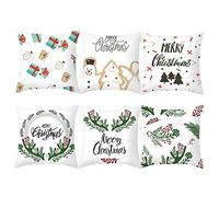 Homxi 16x16 Cushion Covers Set of 6,Pillow Covers Polyester Snowman Flower Branch Antler Merry Christmas Christmas Cushion Covers White Green