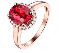 Homxi 18 ct Rose Gold Rings for Women Anniversary, Oval with 1.5ct Created Ruby and Moissanite, Womens Rings Rose Gold Size L 1/2