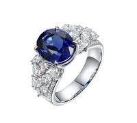 Homxi 18 ct White Gold Rings for Women Wedding Band, 4 Prongs Oval with 5ct Created Sapphire and Moissanite, Promise Rings for Women Silver Blue Size K 1/2