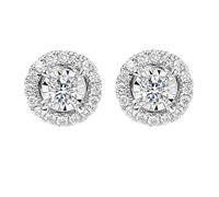Homxi 18 ct White Gold Stud Earrings for Women for Engagement, Round with 0.25ct Diamond, Silver Earrings for Women