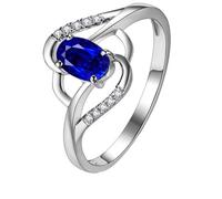 Homxi 18 ct White Gold Wedding Rings for Women, Oval with 0.5ct Created Sapphire and Moissanite, Silver Blue Promise Ring Women Size T 1/2