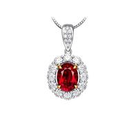 Homxi 18 K White Gold Necklace for Women,Oval with 1ct Ruby and Diamond Silver Red Pendant Necklace Women
