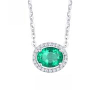Homxi 18 Karat White Gold Necklace for Women,4 Prong Oval with 1ct Emerald and 0.14ct Diamond Silver Green Necklace Pendant for Women