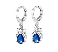 Homxi 18 Karat White Gold Women Wedding Dangle Earrings, Bowknot and Pear Shape with Created Ruby, Earrings for Women Silver Red