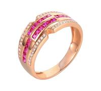Homxi 18ct Rose Gold Engagement Rings for Women, Square with 0.67ct Created Ruby and Moissanite, Women's Engagement Rings Rose Gold Size X 1/2