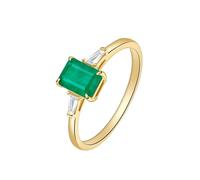 Homxi 18ct Yellow Gold Wedding Rings for Women, 4 Claws Rectangle with 0.9ct Emerald and Diamond, Gold Green Women Engagement Ring Size P 1/2