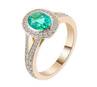Homxi 18K Gold Engagement Ring for Women, Oval with Created Emerald and Moissanite, Gold Green Engagement Rings for Women Size O 1/2