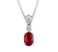 Homxi 18K White Gold Necklace Chain Women,4 Prong Oval with 0.5ct Created Ruby and 0.01ct Diamond Necklace Silver Red Women