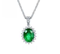 Homxi 18K White Gold Necklace Pendant Women,Flower Shape and Oval with 1.981ct Emerald and 0.25ct Diamond Silver Green Necklace for Women Wedding