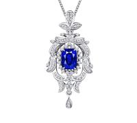 Homxi 18K White Gold Necklace Women,Geometric and Rectangle with 1.14ct Created Sapphire Women Necklace Silver Blue