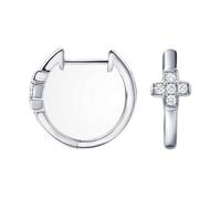 Homxi 18K White Gold Wedding Hoop Earrings for Women, Cross with 0.14ct Diamond, Silver Earrings for Women