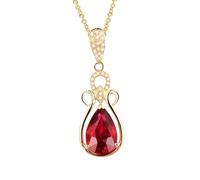 Homxi 18K Yellow Gold Chain Necklace Women,Water Drop with 0.45ct Ruby and 0.14ct Diamond Pendant Necklace for Women Gold Red