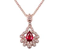 Homxi 18Kt Rose Gold Necklaces for Women,Water Drop and Flower with 0.56ct Ruby and 0.14ct Diamond Womens Rose Gold and Red Necklace Pendant