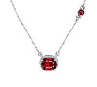 Homxi 18Kt White Gold Necklaces for Women,Oval with 0.65ct Created Ruby and 0.07ct Diamond Silver Red Engagement Necklace