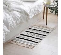 Homxi 60 x 90 cm + 20 cm Rectangle Carpet Rug, Cotton Linen Bedroom Carpet, Geometric Pattern with Tassels, Boho Area Rug Black