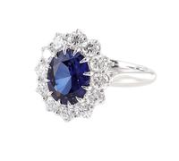 Homxi 9 ct White Gold Anniversary Rings for Women, Flower and Oval with 3ct Created Sapphire and Moissanite, Engagement Rings for Women Silver Blue Size H 1/2